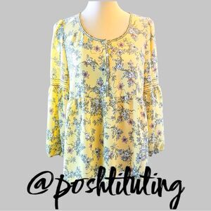 NWT Max Studio Blue and Yellow 3/4 Sleeve Boxy Blouse sz M